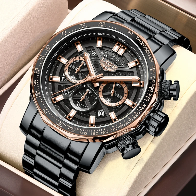 LIGE Men Watch Fashion Business Big Dial Watch Men Waterproof Luminous Quartz Chronograph Wrist Watches For Men Reloj Hombre+BOX