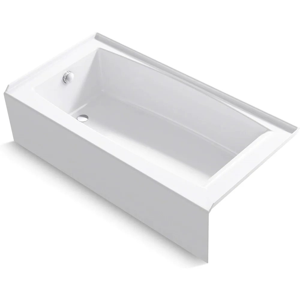 K-26109-LA-0 60x30" Alcove Bath, White, Integral Apron/Flange, Left Drain, Modern Design