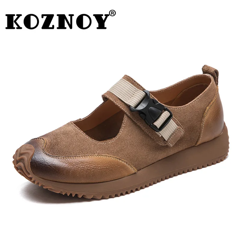 

Koznoy 3cm Ankle Boots Natural Cow Suede Genuine Leather Spring Autumn Chunky Sneaker Loafer Buckle Summer Ethnic Women Shoes