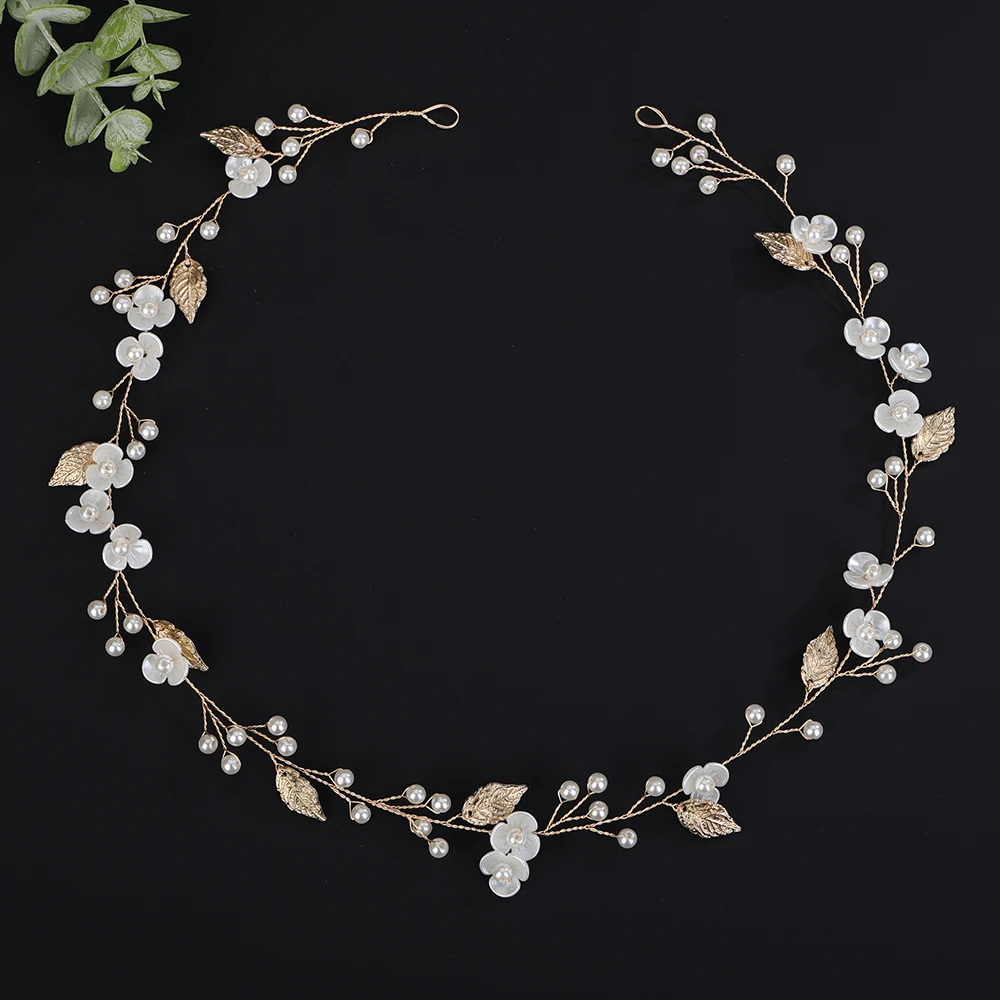 Bridal Hair Accessories Fashion Flower and Leaf Women Headband Vine Pearl Silver Gold Wedding Bride Hair Party Ornaments