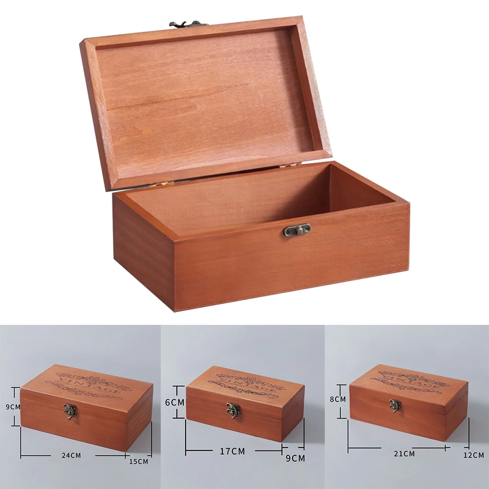 Retro-Aufbewahrungsbox aus Holz mit abschließbarem Holz, dekorativer Koffer für Zuhause oder Büro, Holzkiste mit Klappdeckel, Andenkenhalter mit Schloss – Detail 1