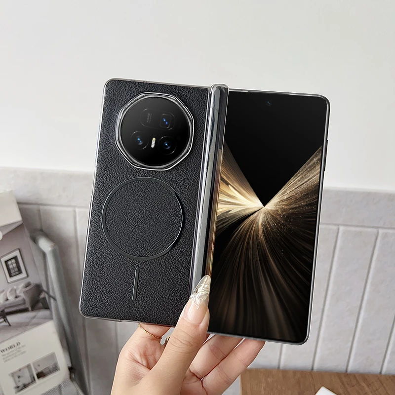 Premium Hard PU Leather Magnetic Protective Case - Wireless Charging Compatible Cover