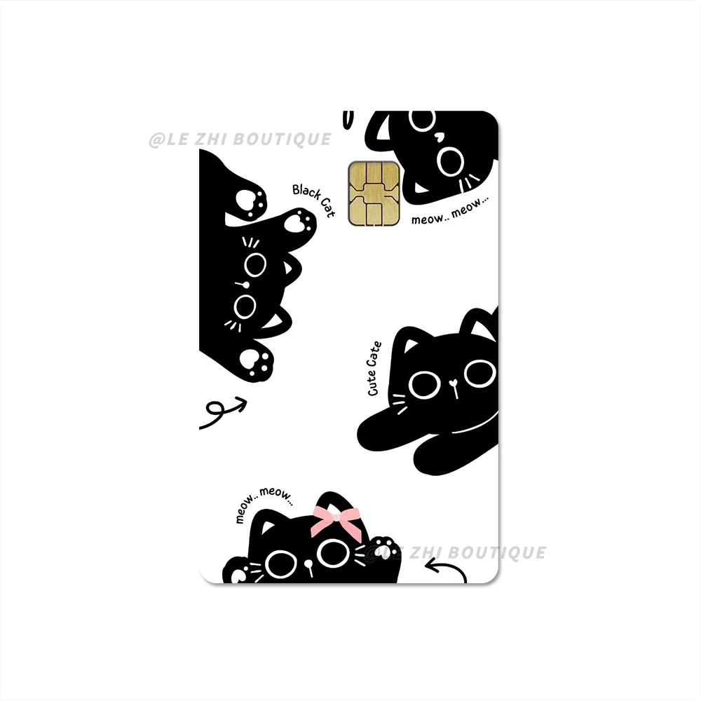 Süße coole Cartoon-Tiere Kreditkarte Haut Film Cover Aufkleber schwarze Katze PVC DIY wasserdichte Bankkarte Bus Metro Aufkleber Geschenk – Detail 6