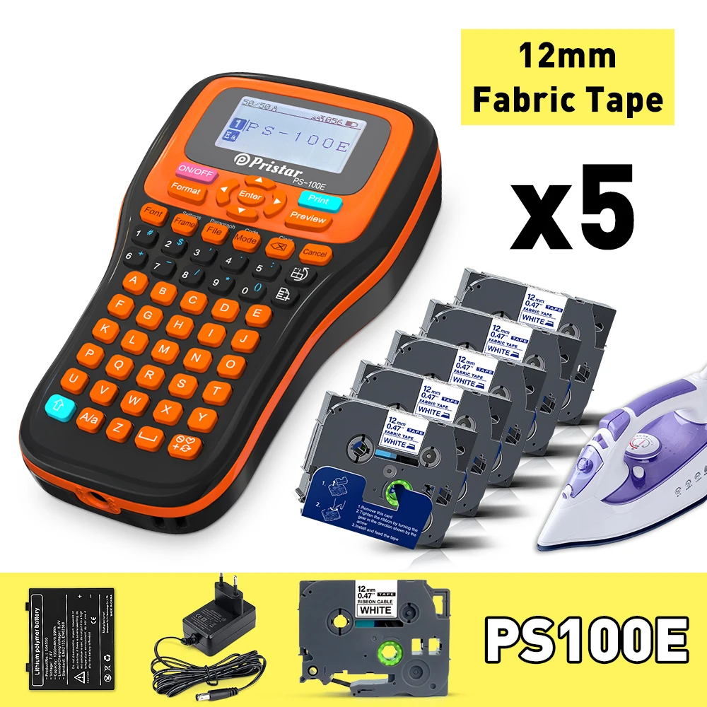 PS100E Auto Cutting Label Printer with 5PK Fabric Tape Iron on Cloth 12mm  for TZe FA231 Portable Industrial Label Maker Machine - AliExpress