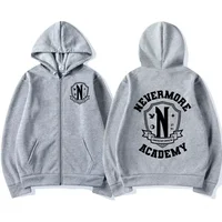 Men Women Nevermore Academy Logo Print Graphic Zipper Hoodie Casual Long Sleeve Harajuku Oversized Zip Up Coats Hoodies - Image 3