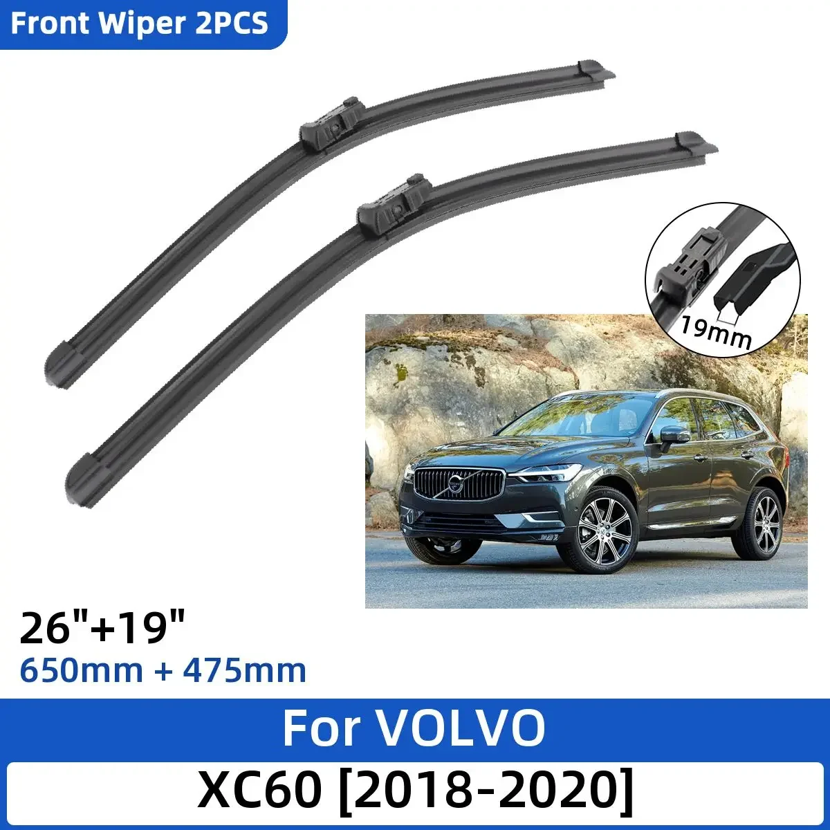 

2PCS For VOLVO XC60 2018-2020 26"+19" Front Wiper Blades Windshield Windscreen Window Cutter Accessories 2018 2019 2020