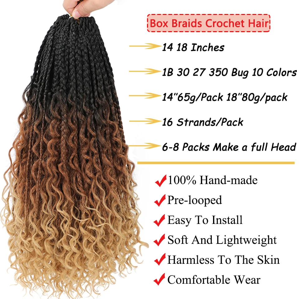 14 18 Inch Ombre Goddess Box Braids Crochet Hair Purple Pink Bug Blue Blonde 30 27 350 Colors Bohemian Box Braids Hair Entension 3