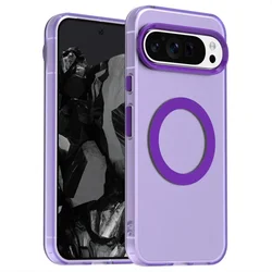 Matte Candy Color Clear Magnetic Phone Case with MagSafe Wireless Charging Compatibility for Pixel 9 Pro XL (Purple)