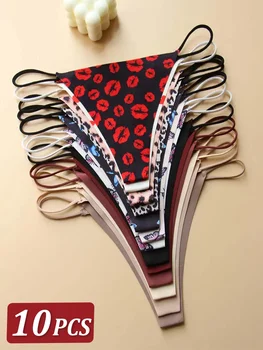 10Pcs Seamless Thong Women Thin Strap Low Waist High Flexibility Panties Sexy Underwear Ladies Briefs T-back Comfortable Women