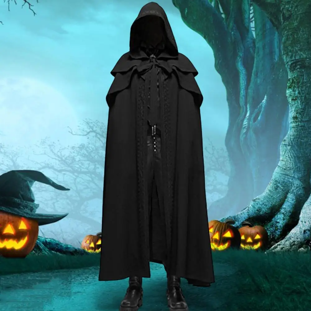 １Pc Halloween Cosplay Cloak Casual Hooded Solid Color Design Unisex Cape Loose Fit Masquerade Party Witch Costume for Halloween
