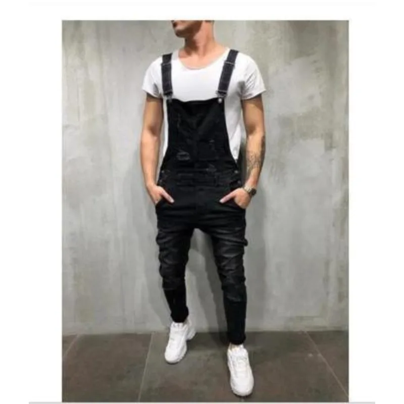 Spring Summer Men's Suspender Denim Jumpsuit Solid Color Fashion Jeans Pants Shorts 3
