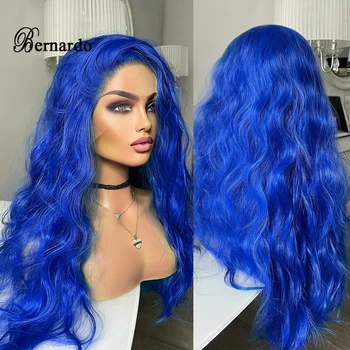 Bernardo 26 Inches Synthetic Lace Front Wig Long Water Wave Blue Wigs Natural Hairline Front Wig