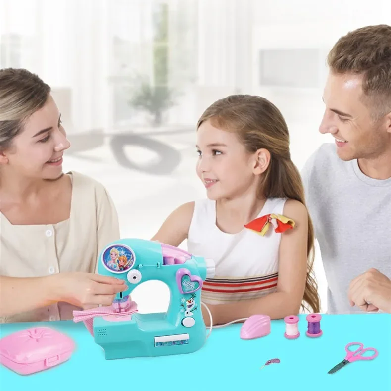 High Quality Disney Frozen Mini Electric sewing machine Handmade toy play house toys for kids best Birthday Christmas Gift 2