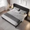 King Size Bed Frame with Button Tufted Wingback Headboard, Modern Upholstered Bed Frame with Solid Wooden Slats Support 3