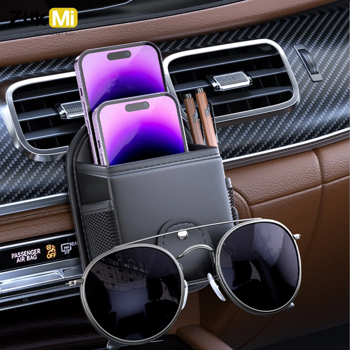 สุขภาพเกียร์รถ Air Vent ผู้ถือ,รถ Vent Organizer,หนัง PU Vent กระเป๋าเก็บตะขอ, กระเป๋ารถ Air Vent Outlet O 1