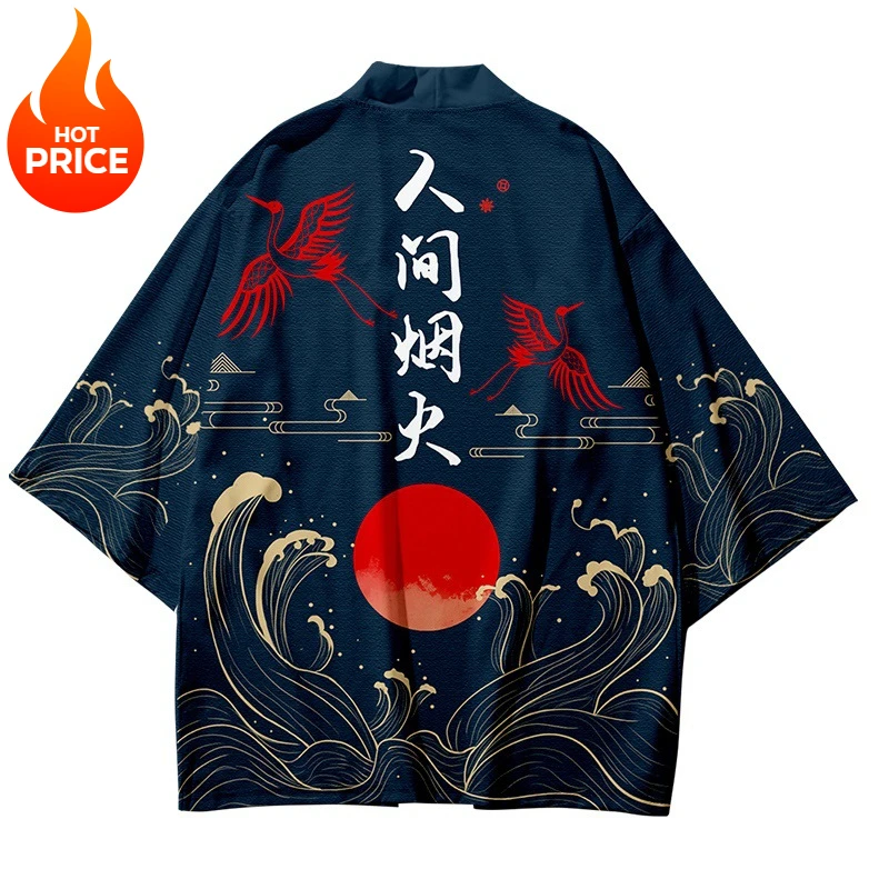 Streetwear for Men and Women Harajuku Tops Beachwear Chinese Anime Characters Japanese Kimonos Cardigans Capes Ponchos