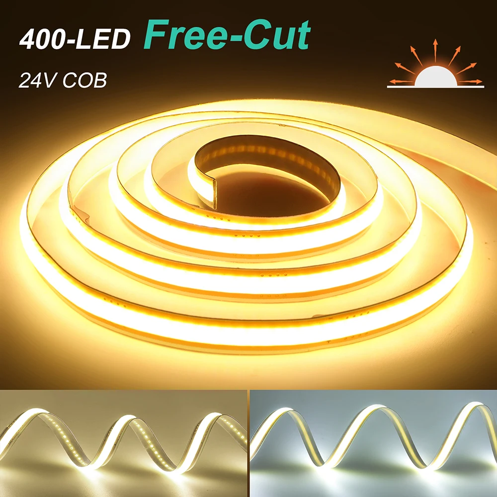 5mm 8mm PCB COB LED Streifen Licht 12V 24V Free Cut 400LEDs/M Hohe Dichte flexible Band 2PIN Draht Home Decor Warm Natürliche Weiß – Detail 10