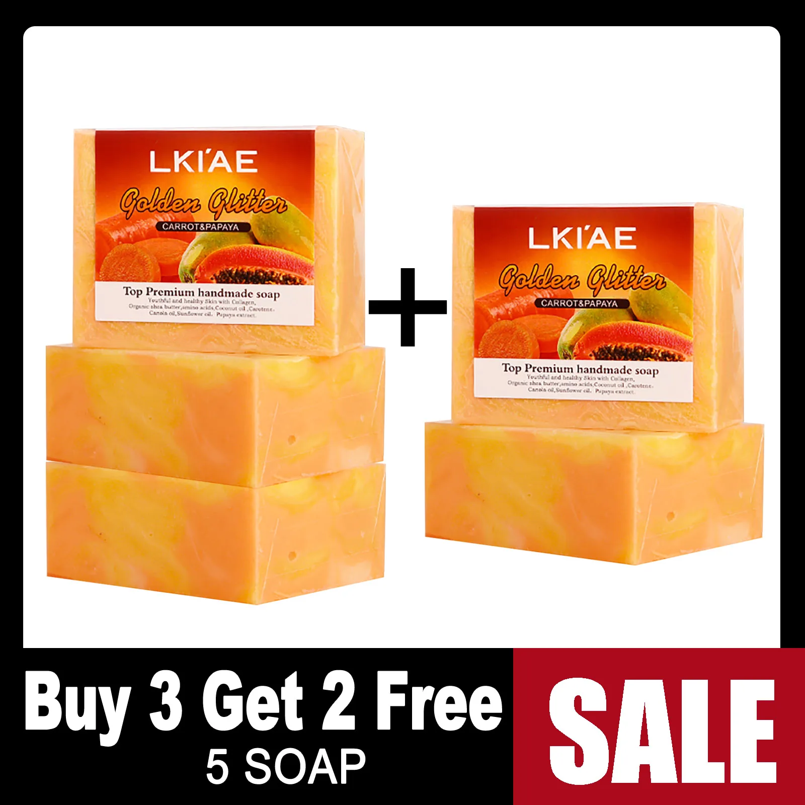 LKIAE Whitening Soap Bar, Deep Clean Stains, Brighten, Remove Acne, Dark Spots, With Carrot & Papaya Extract, For All Skin Types