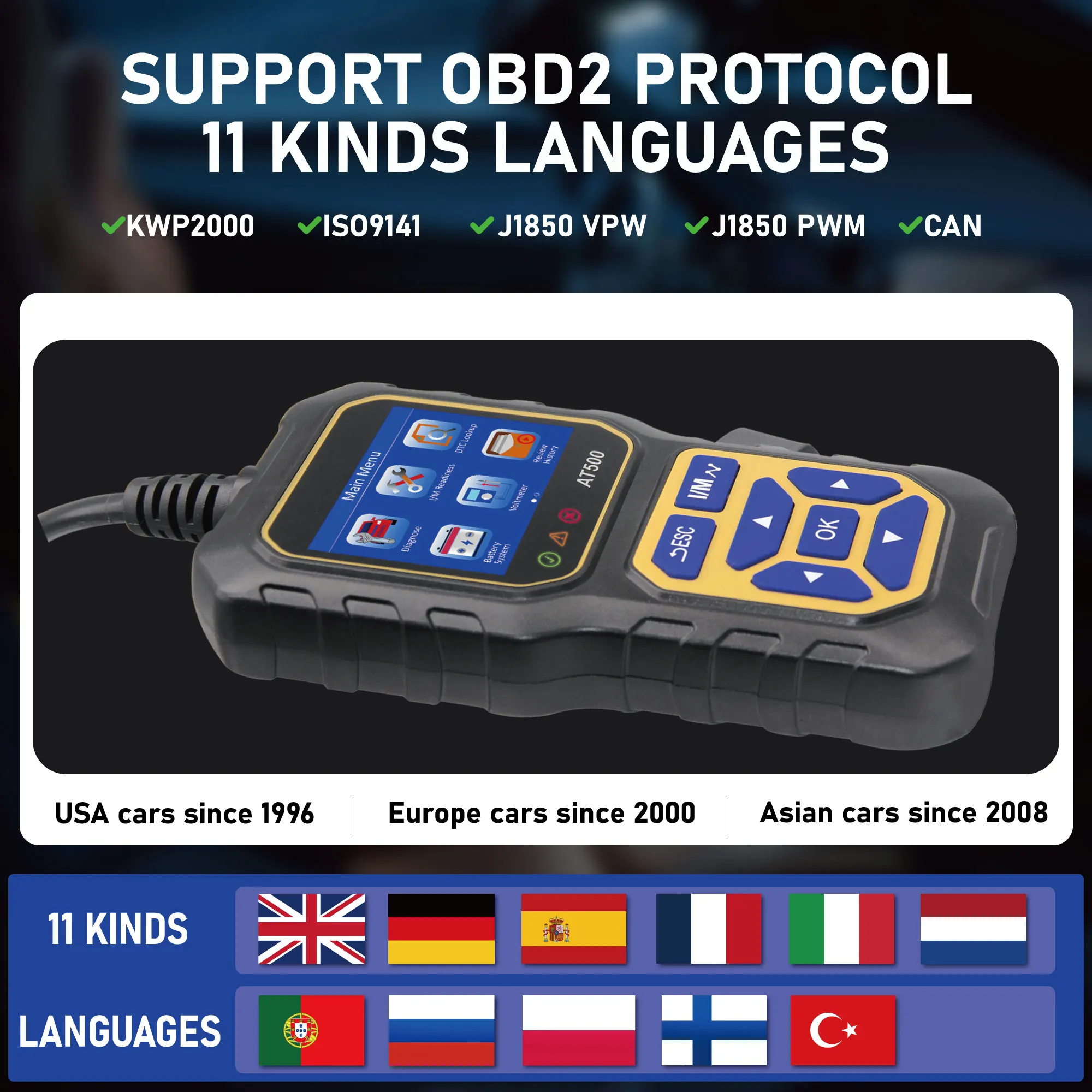 AT500 Professional OBD2 Scanner Auto Code Reader Diagnostic Tool Check Engine Light Scan for OBD II Cars Since 1996