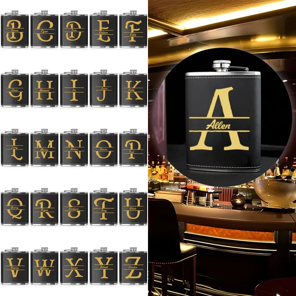 맞춤 이니셜 26자 스테인리스 스틸 플라스크, 내구성 있는 누수 방지 휴대용 힙..