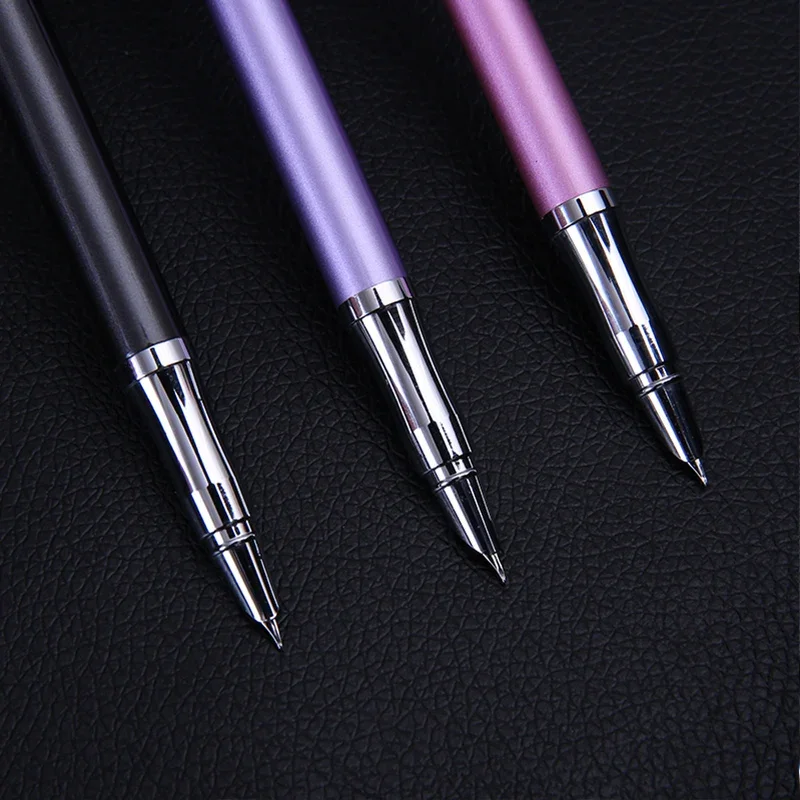 핑크 퍼플 블랙 만년필 실버 클립 얇은 잉크 펜, 0.5mm 고급 펜촉, 학생 필기 펜, 학교 사무용품, 1 개