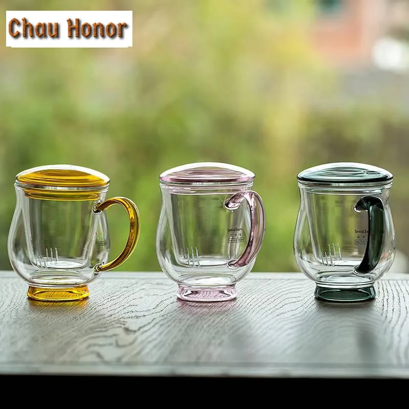 350ml Transparent Glass Teacup with Lid Creative Filter Mug Personalized Water Jug Three Piece Set Personal Office Mug Drinkware