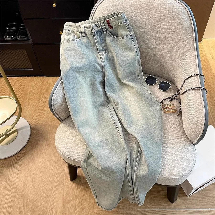 Embroidery Velvet Lined Wide Leg Jeans Winter Design Casual High Waist Baggy Straight Vaqueros Korea New Warm Woman Denim Pants