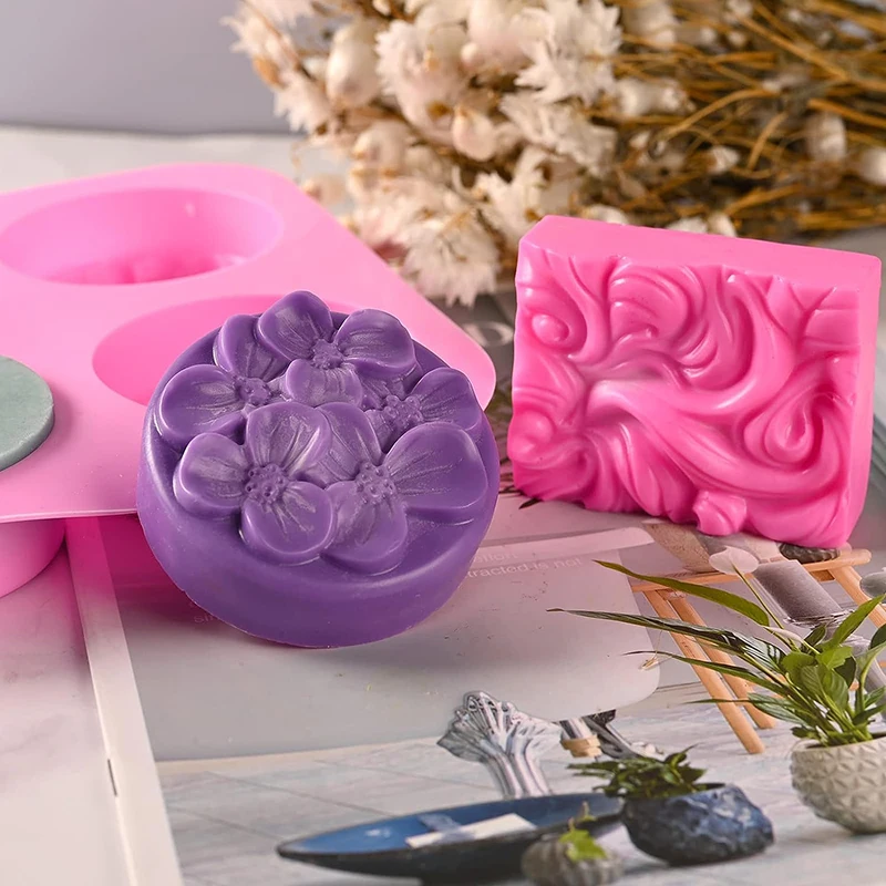 Silicone Soap Molds 6 Cavities Rectangle Round Soap Molds Wave Flower  Shapes for Soap Making Handmade Cake Mousse Bake Molds - AliExpress