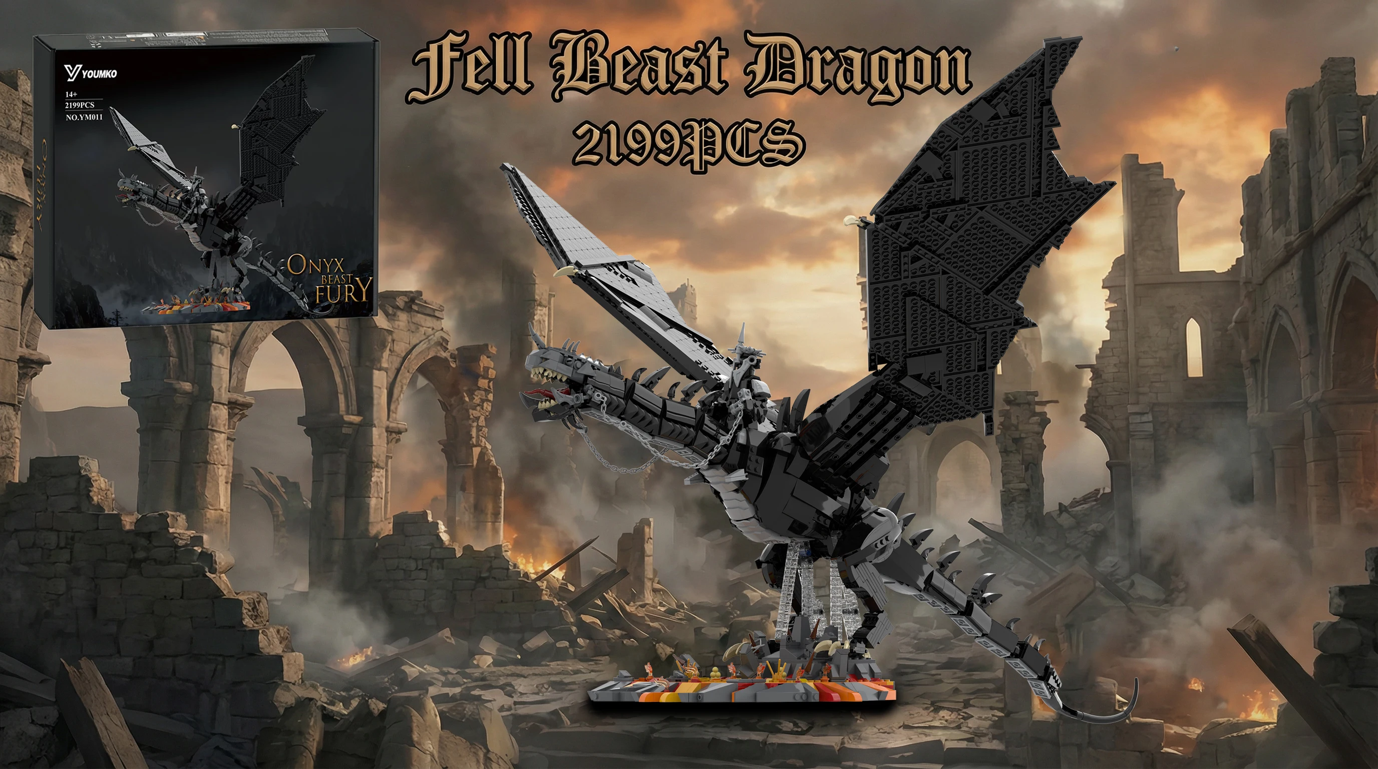Klemmbausteine Filmring-Drachen-Bausteine-Set: LOTR Schwarzes Monster-Bausteinmodell-Bausatz – DIY-Spielzeug für Jungen, Erwachsene und Kinder – STEM-Geschenk, 2199 Teile – Detail 1
