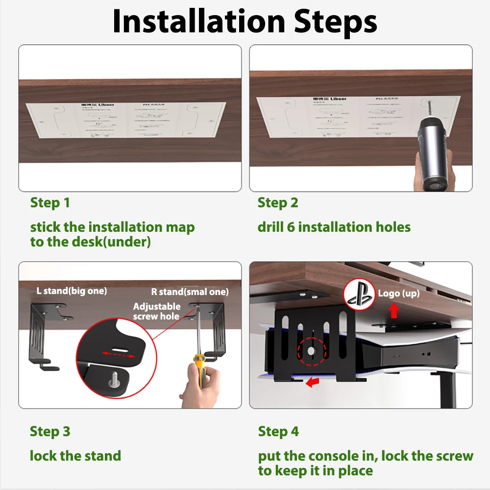 Under Desk Metal Holder Stand for PS5 Horizontal Console Save Space Dustproof Under the Table Hidden Mount Bracket Fast Shipping images - 6