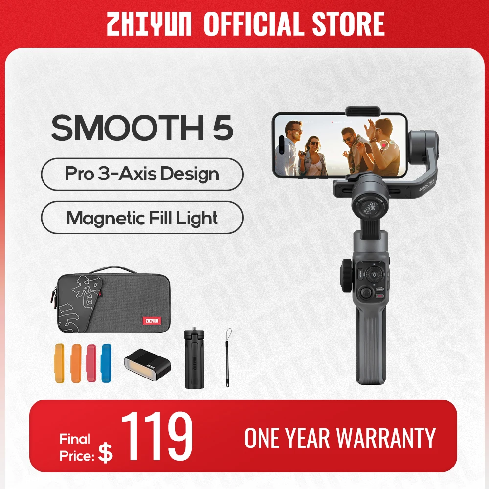 Zhiyun Ufficiale Smooth 5 Smartphone Phogimbal Stabilizzatore Palmare Smartphone A 3 Assi Per Iphone 14 Pro Max/Samsung S20 Fe/Huawei