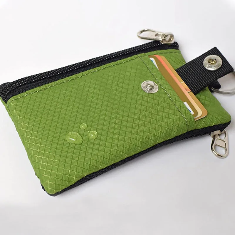 Gebwolf-cartera pequeña de bloqueo RFID con ventana de identificación, funda impermeable con cremallera, llavero con cordón para tarjetas, dinero en efectivo, monedero