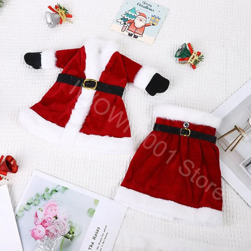 10PCS Christmas Red Dress Bottle Set Christmas Gift Bags Holder Drop Shipping Dust New Year  Gift Christmas Decoration For Home