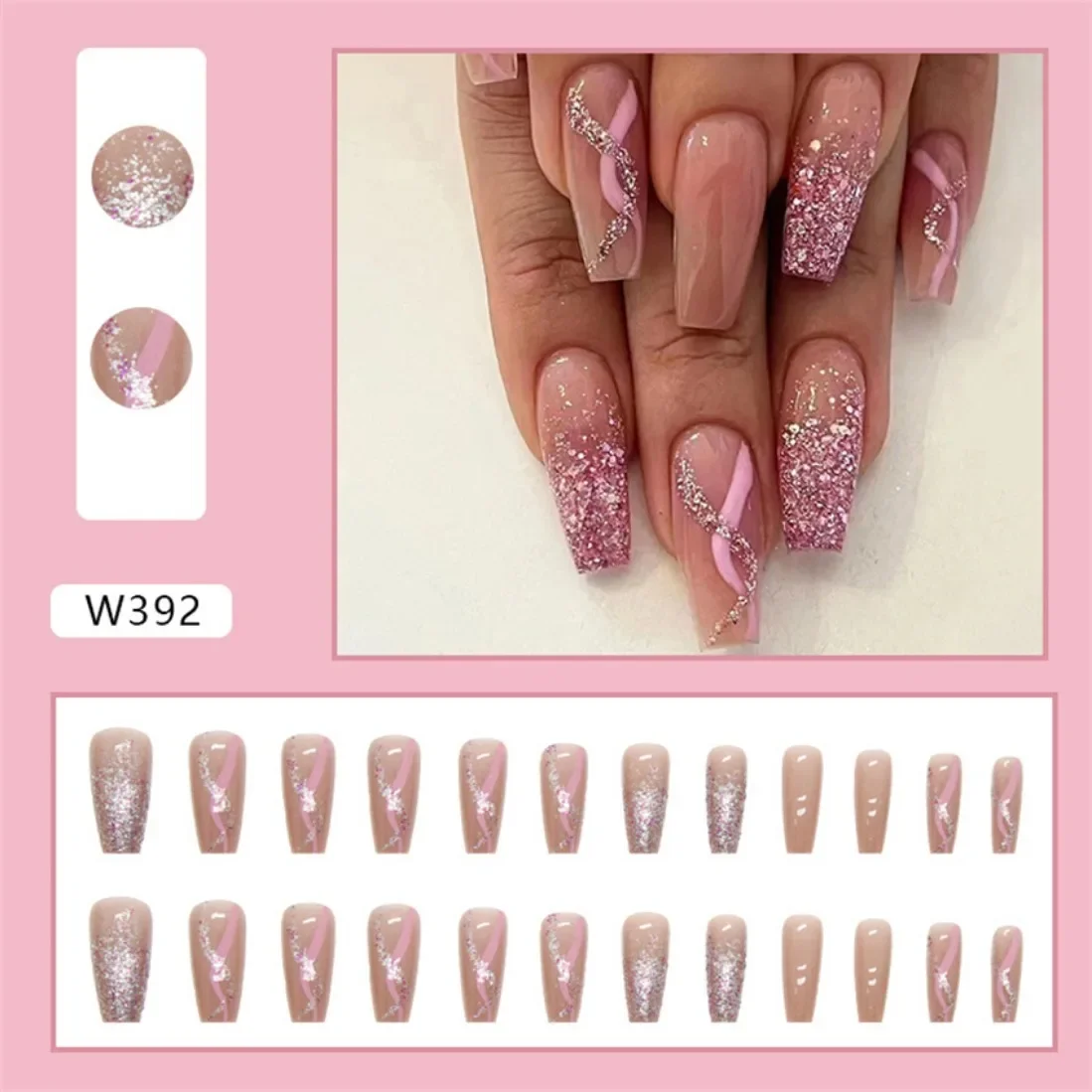 24P Kunstmatige Acryl Nail Art Nep Nagels Volledige Dekking Pers Op  Nagelstips Lang Ballet Licht Roze Wit Rand Valse Nagel Ontwerpen -  AliExpress, image size:1099x1099