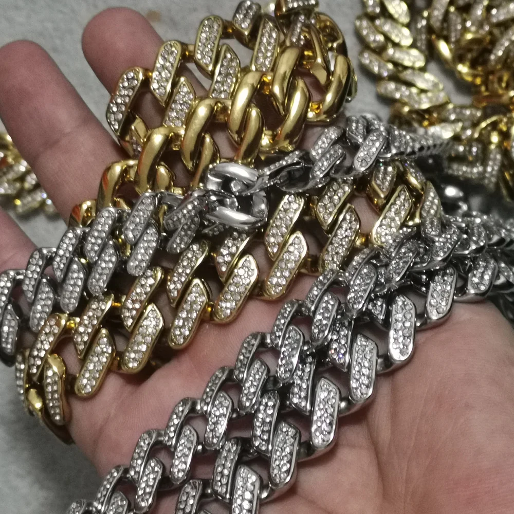 Hip Hop Bling Iced Out Stainless Steel Cuban Miami Link Chain