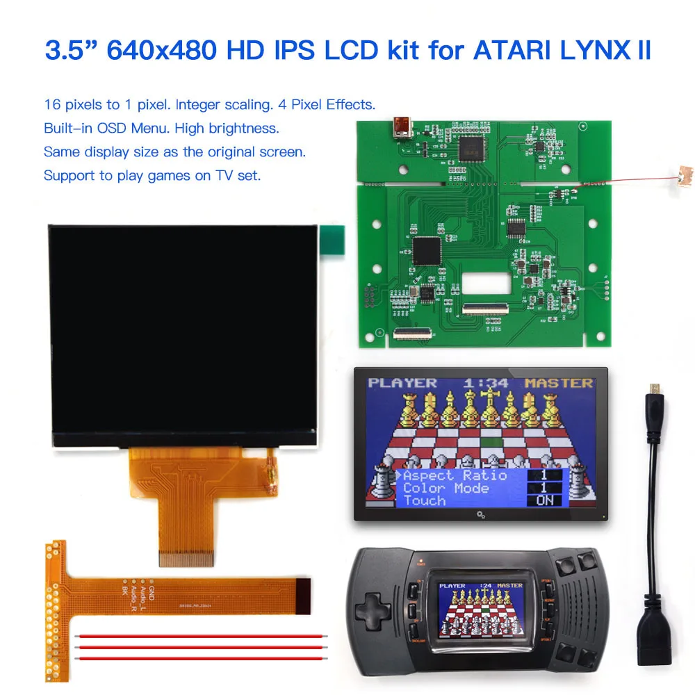 Hight Light 3.5 "640X480 Retro Pixel Hd Ips Lcd Kit Per Atari Lynx Giochi Per Atari Lynx Ii 2 E 720P Compatibile Con Hdmi