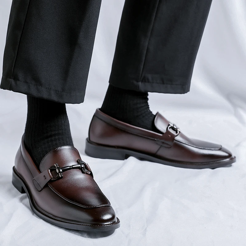 Leather Shoes Italian Mens Dress Shoes Soft Sole Business Office Casual Shoes Lightweight Leather Driving Loafer Mocassin