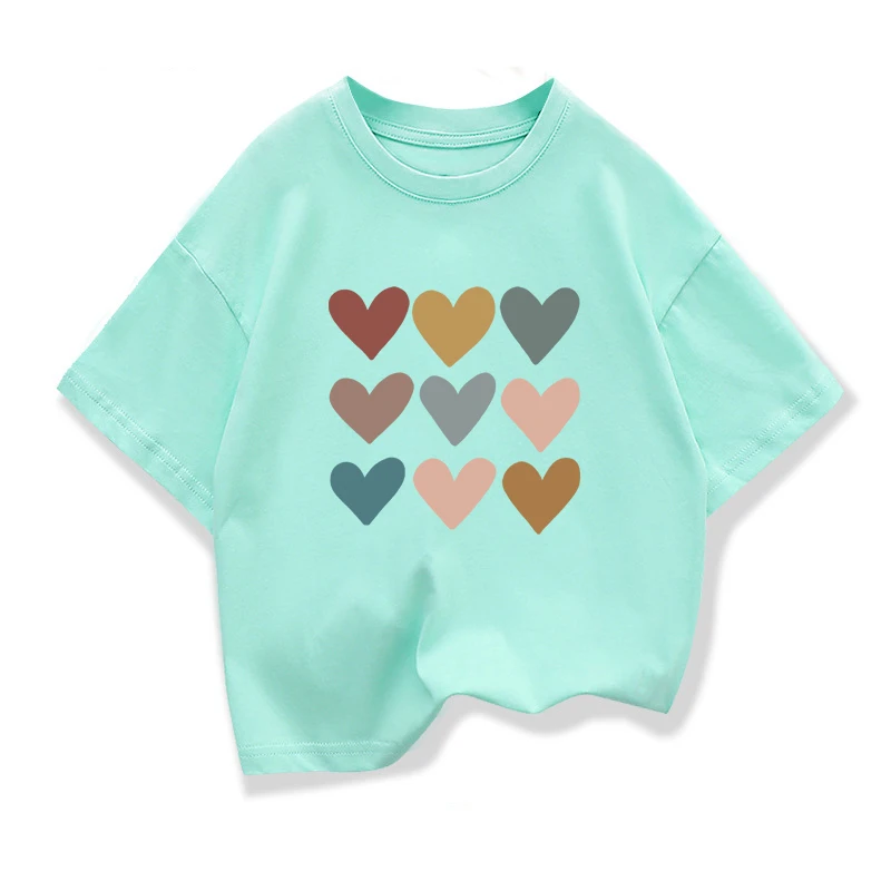 Girls Heart-shaped Cartoon T-shirt Kids Short-Sleeve Graphic High-quality Casual Tops 2026 Summer New Children's Clothing