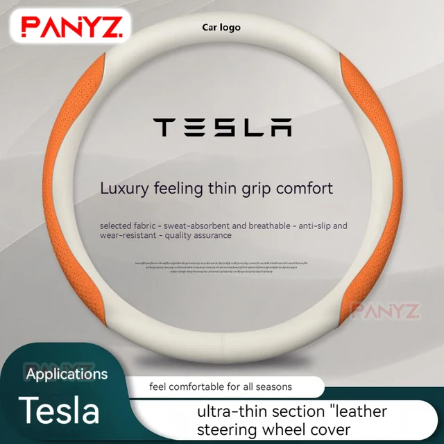 For Tesla Model 3 Model X Model S Model Y 2021 2022 2023 car Tesla Car Suede Carbon Fiber Leather Steering Wheel Cover 5
