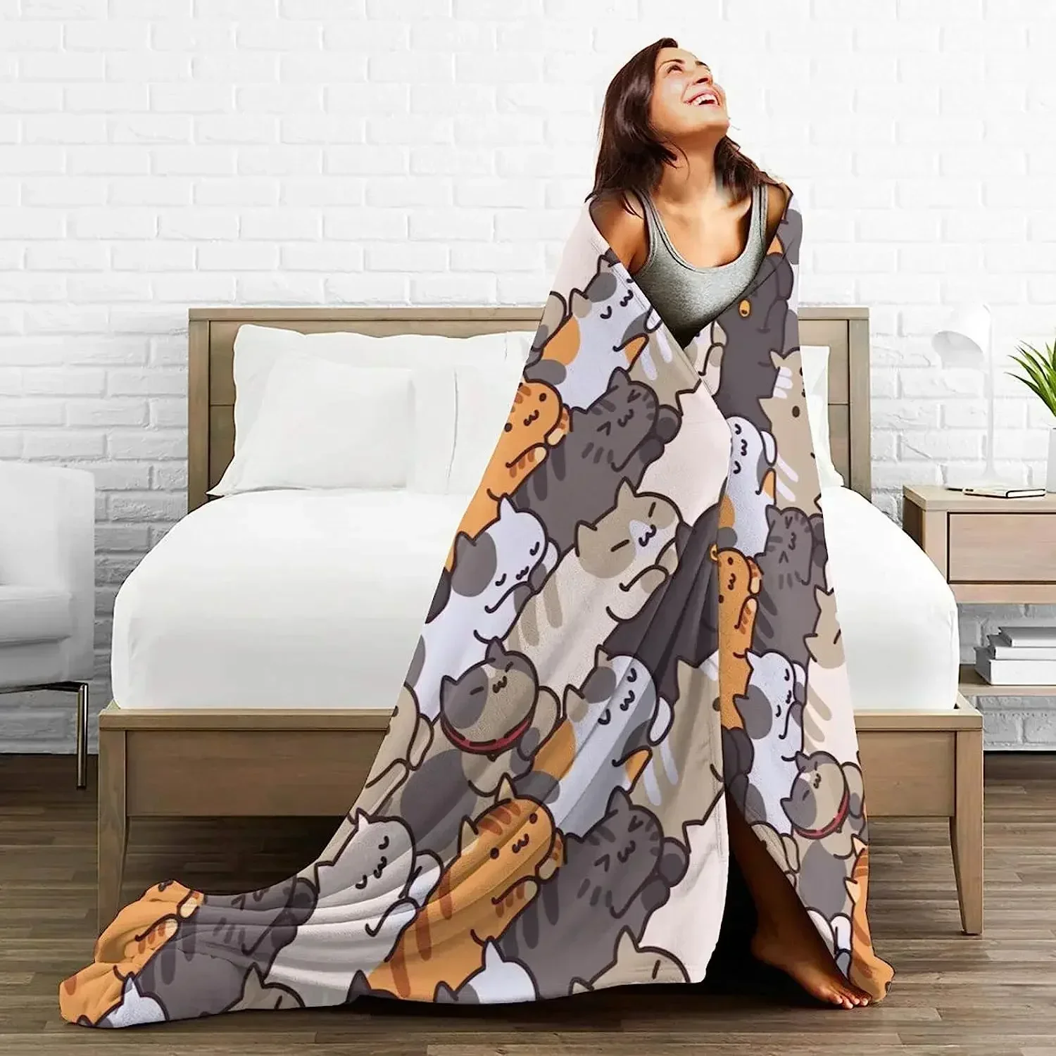 Cartoon Cat Throw Blanket Soft Fleece Blankets Plush Comfy Microfiber Throws Decor for Home Bed Couch Living Room Sofa 3