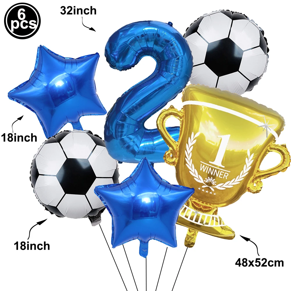 Fußball-Geburtstagsdekoration Fußball Gold-Trophäe Rot-Blaue Zahlenballons Set Fußball-Sportthema Jungen-Geburtstagsparty-Deko – Detail 3