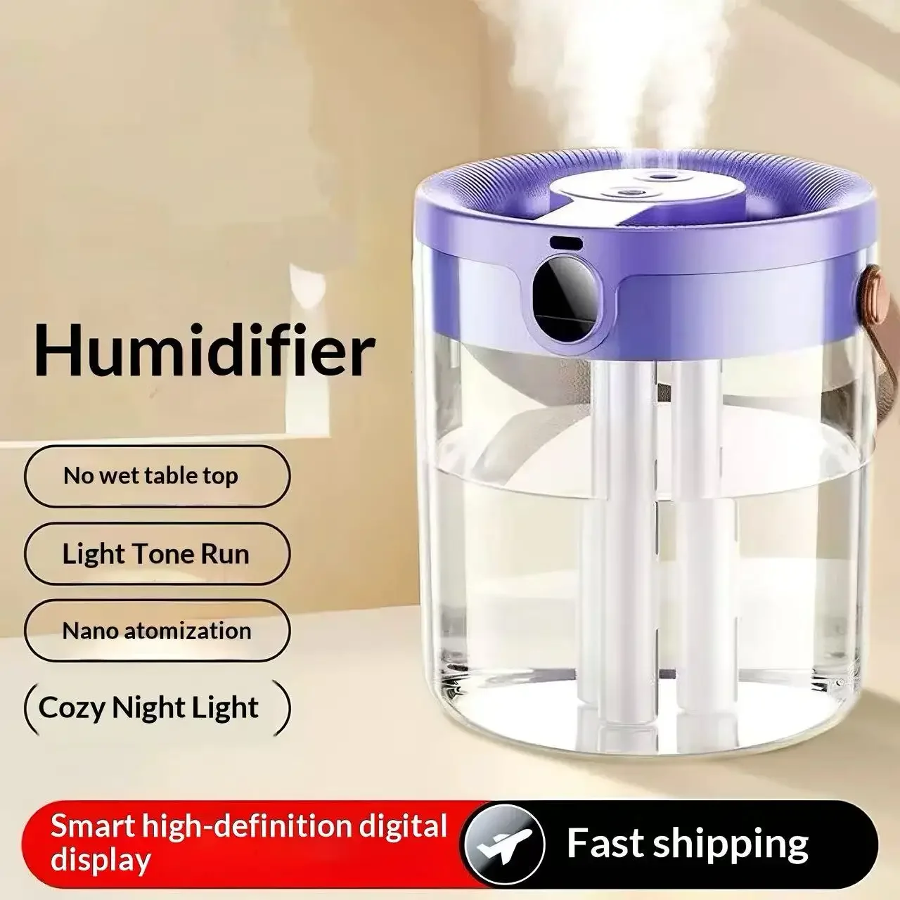 Silent Air Humidifier Dual-Spray Digital Display for Bedroom Office Desktop Household Water Replenisher 1