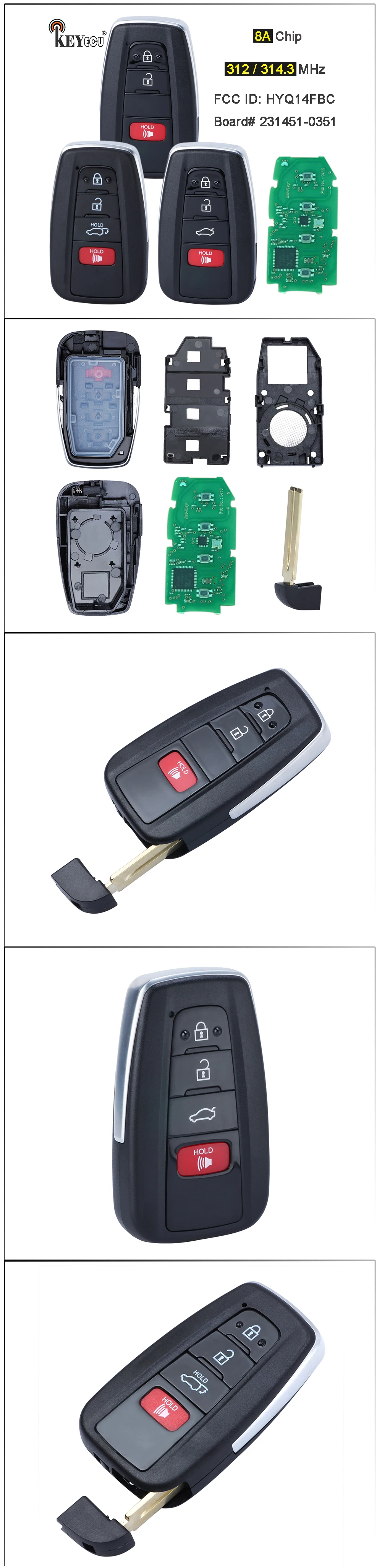 Keyforkess 312/ 314.3MHz 8A Chip Board ID: 0351 HYQ14FBC Keyless-Go Smart Remote Key Fob per Toyota RaV4 Camry 2018-2021 8 Keyforkess 312/ 314.3MHz 8A Chip Board ID: 0351 HYQ14FBC Keyless-Go Smart Remote Key Fob per Toyota RaV4 Camry 2018-2021 - S9e5ce4ef50de4ff7b3d52f37eab029afl