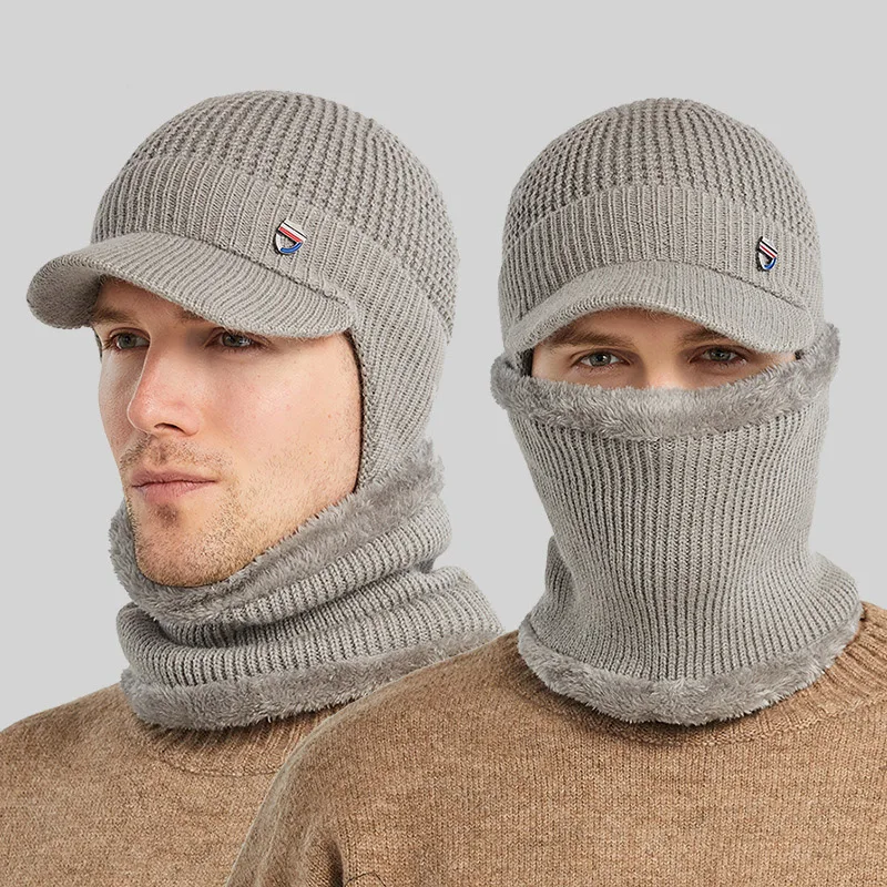 

Winter Hat Men Short brim Cap Outdoor Pre cold Ear Wrap Cold Warm Knitted Hat Riding Windproof Wool Headed caps Free Shipping