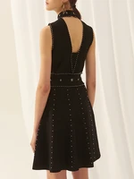 فستان مطرز للنساء من IEQJ ، عمل رقعة ، رقبة مستديرة ، بدون أكمام ، خصر مرتفع ، صغير ، صيفي ، ملابس الموضة ، 3WM556 1