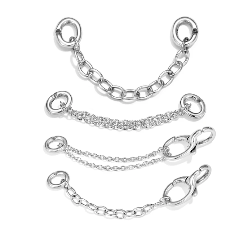 

925 Sterling Silver Round Bead Buckle Chain Bracelet Link Chain DIY Charms Hard Rubber X Bracelet Jewelry Making for Women Men