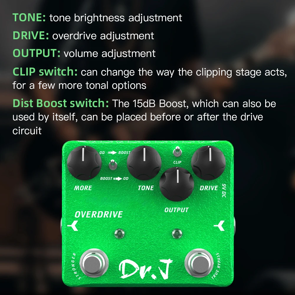 Dr. J Series D60 EMERALD Overdrive Guitar Pedal 15dB Boost Beautiful Warm Charac