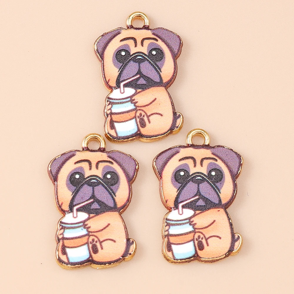 Leslie 10 Stück Neue Cartoon-Tier-Hunde-Anhänger aus Emaille-Metall, Trinkhund-Anhänger für Frauen, DIY Halsketten, Ohrringe, Schmuckgeschenke – Detail 5