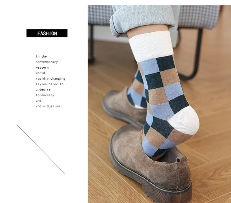 1 Paar lässige Business-Herrensocken, buntes Gitter, gekämmte Baumwolle, Gentleman-Socken, Herren, britischer Stil, Herbst und Winter, warme Socken – Detail 7