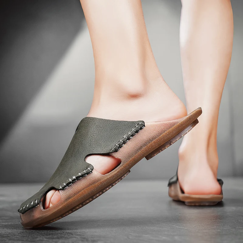 Outdoor Wear Half Drag Quick Dry Wading Aqua Shoe Durable Sole Slippers Flip-flops Slip on Flats Handmade Men's Sandals